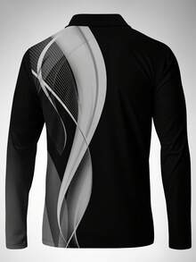 Camisa polo de manga larga casual y de oficina a rayas para hombre, otoño - Gris - Ver 3