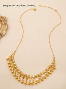 1件時尚小金球流蘇吊墜銅質珠寶項鍊,適合女孩和女性日常穿戴