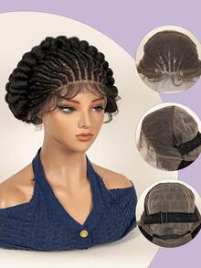 Short Handmade Crochet Lace Wig, Cute Synthetic Braided Lace Wig With Baby Hair, Seamless Crochet Wig - Black - View 6