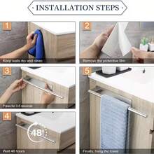 1个自粘式毛巾架 - 无需钻孔安装，壁挂式单杆浴室毛巾架，节省空间的现代设计，适用于淋浴房、浴缸和纸巾架，防锈且易于安装，是家庭浴室毛巾和配件收纳的理想之选。浴室配件 浴室工具 - 彩色 - 查看 7