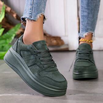 Women's Thick Sole Platform Sneakers, Casual Sports Shoes, Plus Size Outdoor Skateboard Shoes, White Shoes