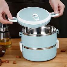 4-Layer Large Capacity Insulated Lunch Box, Stainless Steel Insulated Lunch Box, Suitable For Adults, Offices, Camping, And Families, Stackable Stainless Steel Insulated Grid Lunch/Snack Box - Baby Blue - View 2