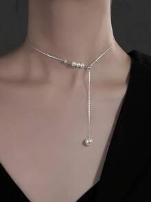 1件S925纯银圆珠流苏项链，可定制法式锁骨链，时尚奢华优雅百搭项链，女士礼物 - 流蘇 - 查看 4