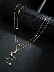 1件简约锆石镶嵌Y形项链，女士时尚优雅吊坠项链，适合日常、派对、晚宴佩戴 - 彩色 - 查看 3