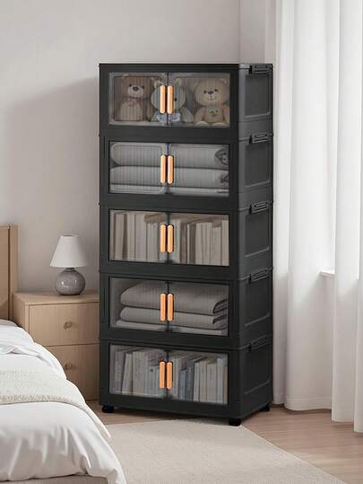 1 pieza Gabinete de almacenamiento de plástico plegable de 40-60 cm de ancho, organizador de despensa de cocina, estantería de juguetes para sala de estar, mesita de noche, regalo de Navidad, caja de almacenamiento