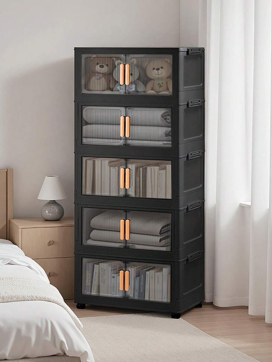 1pc 15.7-23.6 Inch Wide Foldable Plastic Storage Cabinet, Kitchen Pantry Organizer, Living Room Toy Shelf, Bedside Nightstand, Christmas Gift, Storage Box