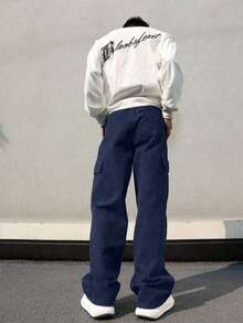 1pc Boys/Teens Vintage Minimalist Cargo Pants, Suitable For Workout, Outdoor, Spring/Autumn - Blue - View 2