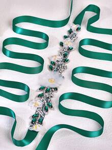 قطعة واحدة حزام زفاف بوهيمي مزخرف بالزهور على الطراز الكوري، شريط خصر مثالي لعيد الحب، إكسسوار خصر للعروس وصبايا العروس، إكسسوار لإطلالة عيد الميلاد - الشريط الأخضر - مشاهدة 5