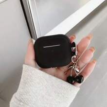 Vỏ bảo vệ tai nghe TPU màu đỏ rượu bóng với chuỗi ngọc trai và thiết kế hình trái tim 3D, tương thích với 1/2/3/4, Pro 3/Pro 2, chống trầy xước, chống sốc, mềm mại và bền, Ngày của Mẹ, Ngày lễ tình nhân, quà tặng sinh nhật, quà tặng bạn gái - màu đen - Xem 8