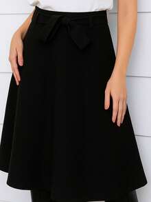 Tailored Midi A-Line Skirt With Belt - 黑色 - 查看 1