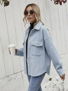 Chaqueta Con Solapa Para Mujer, Chamarra Informales Para Mujer, Con Solapa, Chamarra De Invierno Con Un  Solo Botonadura, Chamarra Cálido - Azul - Ver 2