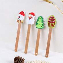 Christmas Cream Scraper, Beechwood Household Kitchen Baking Dessert Cake Spatula With Silicone Scraper - Multicolor - View 2