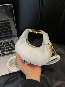 1个PU拉链高端小众迷你耳机新月形包，简约时尚零钱包，韩版风格，休闲舒适肩带，光滑长款设计，适合女孩日常购物和旅行 - 迷你手提包 - 查看 7