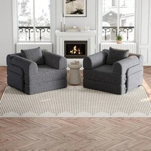 Chenille 2-In-1 Sofa Bed With Armrest Storage, Three Metal Frames, And Multiple Configuration Options. Two-Piece Set - Grey + Chenille + 2 Seat - View 5