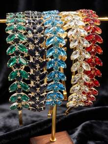 Green Crystal Rhinestone Headband, Wedding Hair Accessory, Women & Girls Bridal Headpiece, Christmas & Halloween Party Headwear - Multicolor - View 2