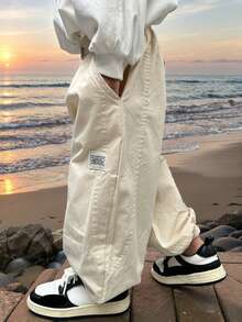 男童宽松抽绳腰阔腿轻薄棉质长裤，夏季