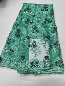 5 Yards/Piece 2025 New Fashion High-Quality Blue/Purple Sequin Floral Embroidered Lace Mesh Fabric, Suitable For African/Nigerian/French Red/Silver Women's Wedding Party Evening Dress Making, Clothing Sewing, Home DIY Decor Fabric, 1 Yard Ladies Garment Handcraft Sewing Thin Mesh Lace Cloth - Multicolor - View 7