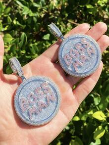 DUBSS 1 Piece Iced Out Boss Man Disc Necklace Pendant For Men 5A Cubic Zirconia Gold Plated Hip Hop Jewelry - Letter - View 9