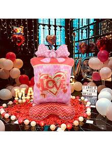 Caixa de Presente Grande de 150cm com Desenho de Letra LOVE e Coração em Dourado - Adequada para Dia dos Namorados, Confissão, Aniversário, Comemoração e Decoração de Festa, Decoração de Balão do Dia dos Namorados