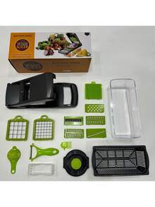 16pcs Multi-Function Kitchen Slicer Set, Manual Vegetable Cutter Dicer Shredder With Stainless Steel Blades, Plastic, Rectangle Shape, No Power Supply Needed - Multicolor - View 12