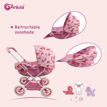 Anivia Brand Doll Stroller, Playhouse Toy, 1 Set Foldable Doll Stroller Toy Suitable For 11-18 Inch Dolls, Toy Stroller For Children 3 Years Old And Up. It Features Quiet Wheels And Comfortable Handle, Ideal Gift For Children's Festivals And Birthdays. - Pink - View 4