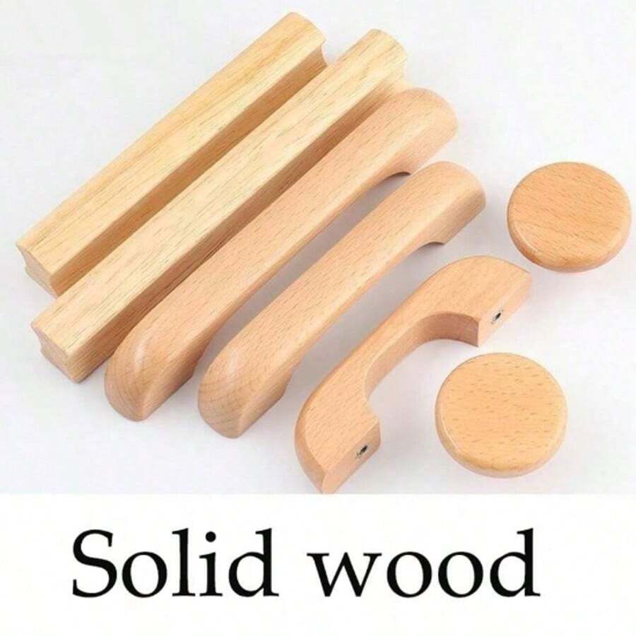 1pc Kitchen Cabinet Handle Drawer Solid Wood Furniture Wooden Door Drawer Knobs Cupboard Handles For Furniture Decorate Pulls - Multicolor - View 1