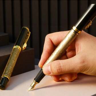 高端钢笔/复古签名笔，手感厚重/男女皆宜的奢华商务钢笔/独特的复古金属笔，是馈赠亲友的理想之选/中国书法风格的书写工具/可替换墨水笔芯