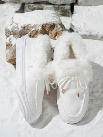 Women's Winter Slip On Ankle Boots With Faux Fur Collar, Soft Sole Fabric, Outdoor Comfort - Purple/Black/White/Lavender/Beige