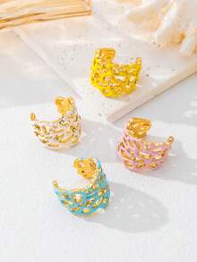 1pc Fashionable Versatile Metal Inlaid Glass Rhinestone Hollow Colored Coral Ring, Suitable For Women's Party Wear - Single Ring - View 7