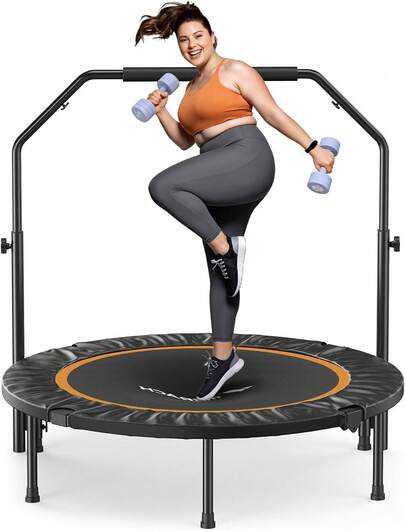 Adult Mini Trampoline 102 Cm / 122 Cm Indoor Trampoline With Adjustable Handle For Quiet Training, 4 Feet Foldable Trampoline, Maximum Load 150 Kg