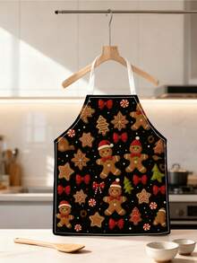 1pc Christmas Gingerbread Man Print Apron - Suitable For Home Kitchen Cooking, Baking, Grilling, Work Uniform, Gardening And Cleaning, Christmas Decor, Themed Dining