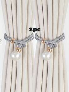 2pcs Faux Pearl Window Curtain Tie Backs - Champagne - View 13