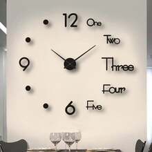 3D无框静音无滴答电池供电现代挂钟，黑色圆形，适用于客厅、卧室、办公室、家居和厨房 - 彩色 - 查看 2