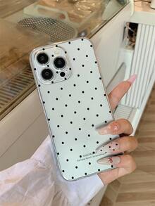 1pc Thick Transparent Anti-Drop UV Painted Android Model PU Phone Case With Popular Black Dot Pattern Design, Compatible With Iphone/ Galaxy - Multicolor - View 1
