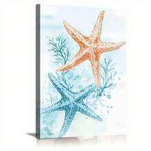1pc Starfish Ocean Coastal Canvas Wall Art Print, Watercolor Marine Sea Life Home Decor For Living Room Bathroom, Beach Theme Stretched Artwork For Bedroom - 彩色 - 查看 1