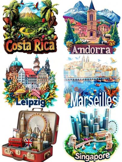 Ímãs de geladeira vintage com pontos turísticos do interior, lembrancinhas de viagem, itens colecionáveis de arte perfeitos para amantes de viagens e decoração de casa.