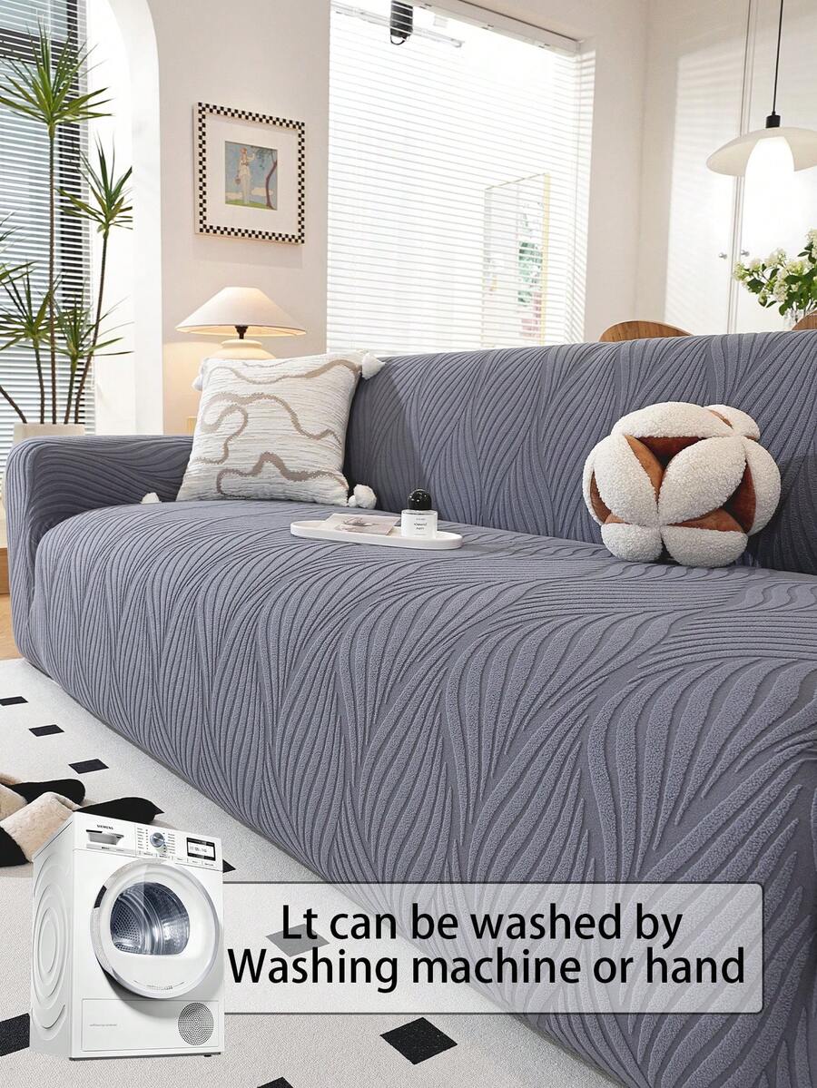1pc Large Leaf Sofa Cover, High-End Anti-Slip Living Room Couch Slipcover, Machine/Hand Washable, Pet-Friendly, Suitable For All Seasons, Home, Kitchen, Bedroom, Office Use - Dark Grey - View 1