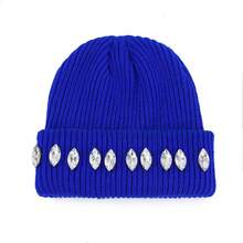 Fashion New Pearl Chain Rhinestone Knitted Hat For Women, Versatile And Warm, Ear Protection Knit Hat For Autumn And Winter - 黑色 - 查看 5