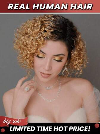 万圣节服装/2025 新款全真人发无胶卷发假发短卷发机织精灵剪发真人发假发深波浪卷发处女蕾丝透明前假发