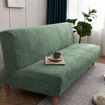 1 pieza Funda de sofá de unicolor estilo jacquard floral clásico, funda de sofá de unicolor estilo bohemio, protector de sofá resistente a arañazos de mascotas, adecuado para sofá recto sin brazos, uso en todas las estaciones para decoración del hogar, hotel, fiesta, cafetería, restaurante