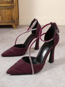 女士尖头细高跟镂空优雅派对高跟鞋，黑色、银色、白色、酒红色高跟鞋 - 酒紅色 - 查看 5