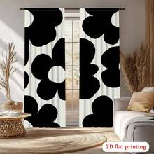 ستائر مطبوعة بنقوش زهرية سوداء وبيضاء - طقم من قطعتين مع حقيبة عصا التعليق، ستائر حديثة وبسيطة، مناسبة لغرف المعيشة والنوم - ستائر ديكور منزلي أنيق، ستائر غرفة المعيشة - متعدد الألوان - مشاهدة 5