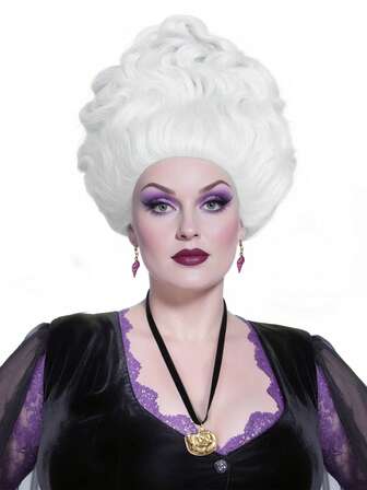 Halloween Party ชุดวิกผมแม่มดใต้ทะเลสุดวิจิตร, วิกผมสั้นหยิกสีขาวเงินแหลม, สร้อยคอและต่างหูเปลือกหอย, วิกผมเกล้าผมสีเทาเป็นชั้นๆ สำหรับผู้หญิง วิกผมสังเคราะห์สีขาวอมเทาสำหรับชุดคอสเพลย์ตลกๆ ในวันหยุดเทศกาล วันขอบคุณพระเจ้า วันคริสต์มาส ของขวัญวันเกิดวันแม่ งานเลี้ยงสังสรรค์ หน้ากาก การ์ตูน งานแสดงสินค้า