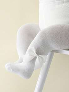 1 件女童纯色蝴蝶结紧身裤，透气舒适紧身裤，适合婴儿和儿童，适合所有季节和日常穿着