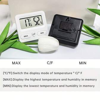 2个装磁性迷你数字温湿度计 - 室内/室外温湿度监测器，AAA电池供电，耐用塑料材质，电子式，精准