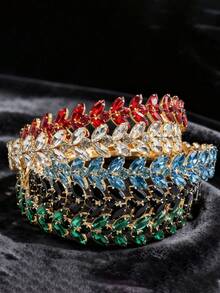 Green Crystal Rhinestone Headband, Wedding Hair Accessory, Women & Girls Bridal Headpiece, Christmas & Halloween Party Headwear - Multicolor - View 3