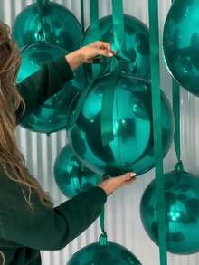 10pcs 18-Inch Deep Green 4D Balloons With Deep Green Polyester Ribbons And Shielding Paper, Portable For Room Decor, Party Decor, Wedding Decor, Family Gathering - Dark Green - View 7
