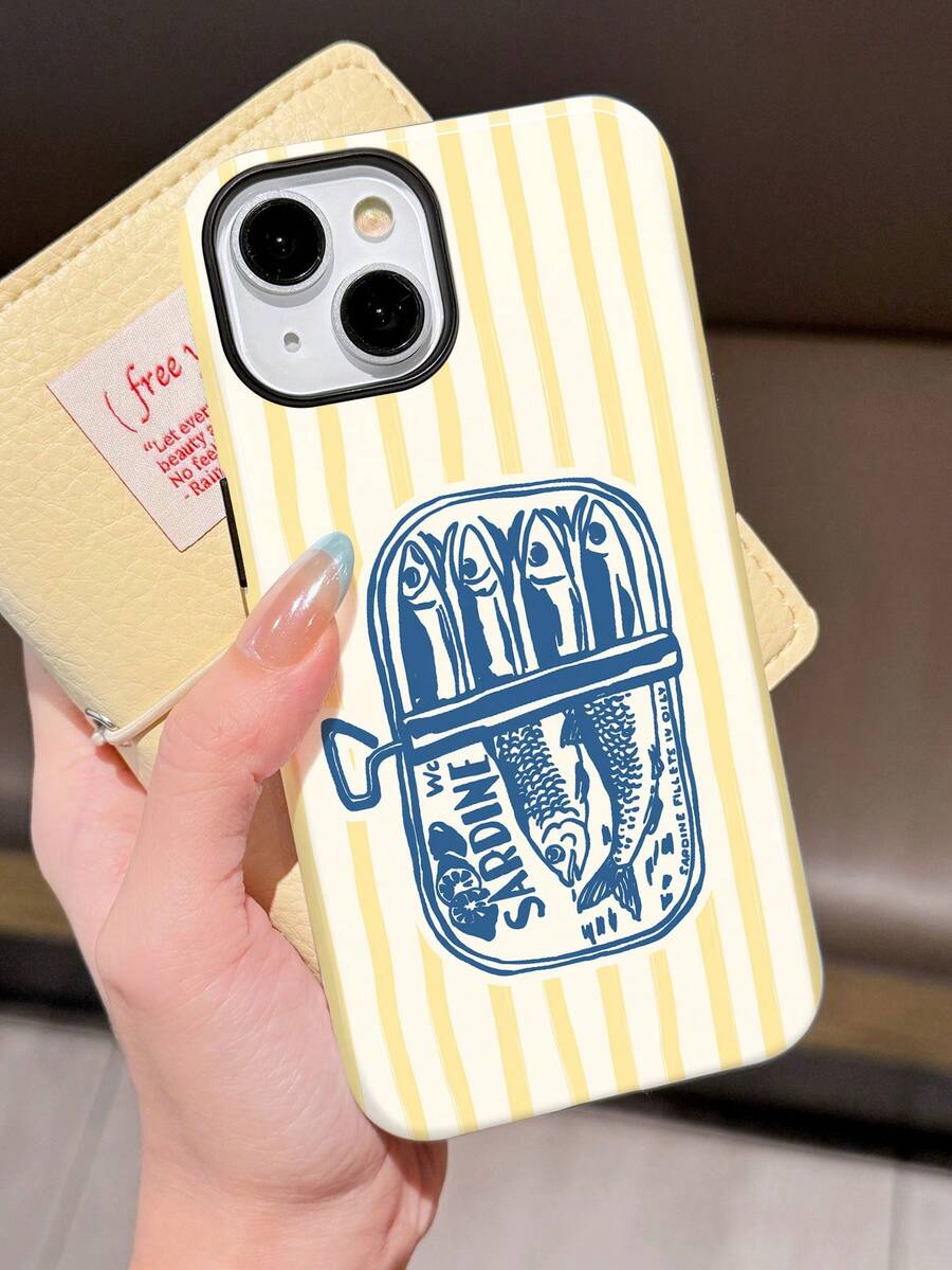 1 ốp lưng điện thoại cứng bóng, họa tiết sọc hoạt hình tối giản hình cá mòi, tương thích với iPhone 11/12/13/14/15/16 Pro Max, phiên bản quốc tế, không phải phiên bản nội địa. - Nhiều màu - Xem 1