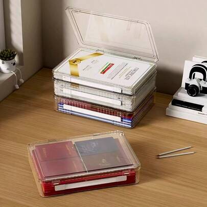 1pc Large A4 File Storage Box, Transparent Document Organizer For ID Cards, Diplomas, Transcripts, Resumes, Property Files