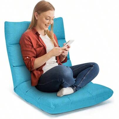 Peacock Blue Folding Gaming Chair, Adjustable 14 - Position Floor Sofa With Back Support, Alloy Steel Frame, Lazy Sofa Lounge Playing, Reading, Meditating, Recliner Adults,